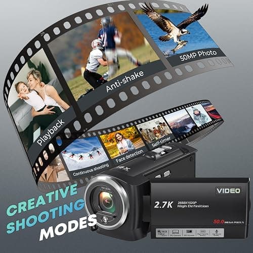 Gcasio 2.7K Video Camera Camcorder QHD 56MP YouTube Vlogging Camera Webcam 16X Digital Zoom with 32G SD Card 270 Degree Rotation Screen Camcorders and 2 Batteries Recording While Charging thumbnail 4