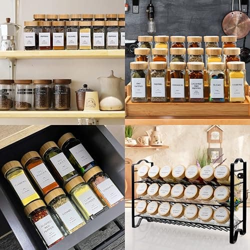 Glass Spice Jars with 398 Labels, 24 pcs 4oz Spice Containers with Bamboo Lids, Square Spice Bottles With Shaker Lids,Spice Organization for Cabinet,Drawer,Rack,Seasoning Organizer thumbnail 6