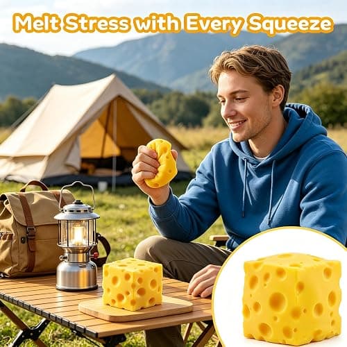Cheese Squishy Stress Relief Toy,Soft Slow Rising Sensory Food Fidget Toy,Cute Squeeze Stress Balls for Adults,Anxiety Relief Calming Fidget for Office Home Travel (yellow1) thumbnail 5