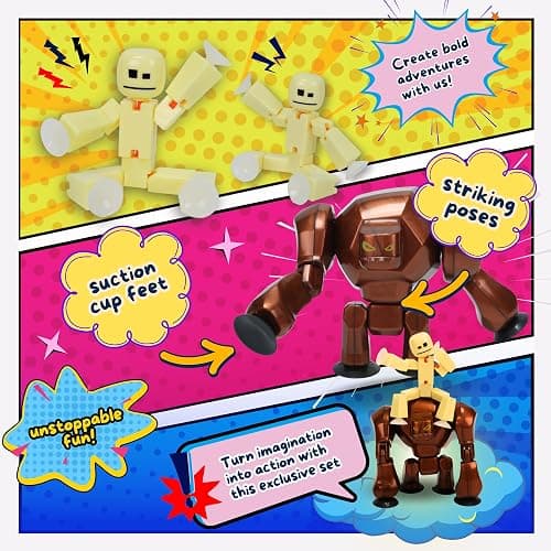 Zing StikBot & Mega Monster Stop-Motion Animation Pack – Exclusive Butter Yellow StikBot + Bronze Gigantus Figure, Creative Toy for Kids Age 4+ thumbnail 6