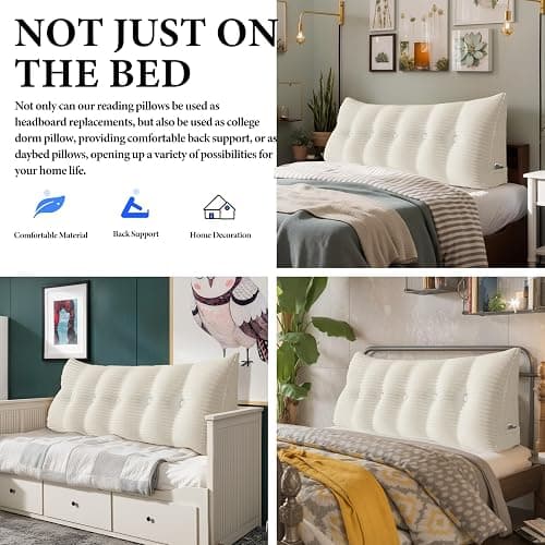 Daneey Headboard Pillow Twin, Triangular Wedge Headboard Pillow with Soft Corduroy Fabric, Wedge Bed Backrest Pillow for Sitting Up, Reading or Working, Long Bolster Pillow with Removable Cover, White thumbnail 6