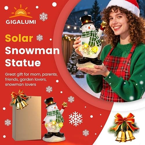GIGALUMI Solar Snowman Christmas Decorations Outdoor Porch 9 inch, Outdoor Snowman Christmas Decor, Christmas Figurines and Statue with LED for Porch Garden Patio, Unique Gifts for Mom Grandma thumbnail 3
