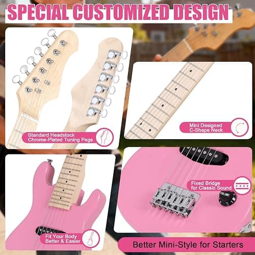 Saicool 30" Electric Guitar Beginner Kits, Beginner Electric Guitar with 5W Amp and Accessories Pack Guitar Bag for Beginners, Pink thumbnail 7