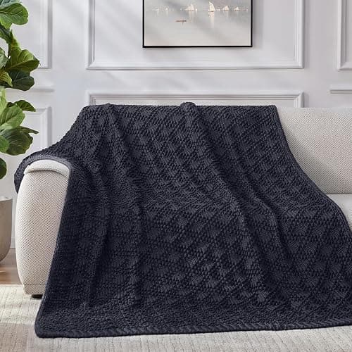 Anysay Knitted Weighted Blanket for Adult, Chunky Knit Weighted Throw for Sleep 60"*80" 20lbs, Cooling Breathable Machine Washable Heavy Blanket for Room Decor (Dark Grey, Queen) thumbnail 7