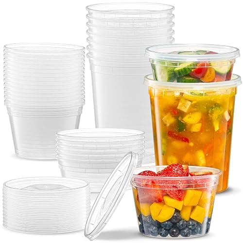 ELEGANT DISPOSABLES Combo Set 8, 8oz - 8, 16oz - 8, 32oz Plastic Deli Food Storage Containers with Airtight Flexible Lids Microwavable, Leak Free, Washable, Freezer Safe. - Image 1