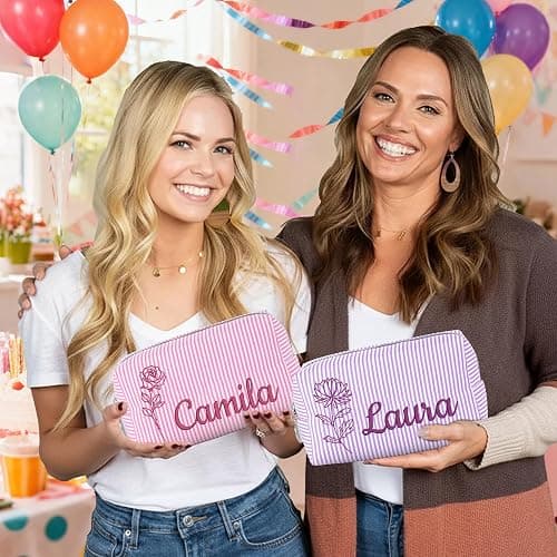 Ajiangwu Personalized Seersucker Makeup Bag with Embroidered Name,Custom Small Cosmetic Bag Travel Toiletry Bag Birthday Christmas Gifts for Teen Girls Daughter (2-Makeup Bag with Birth Flower) thumbnail 9