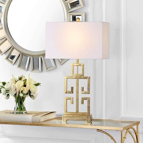 SAFAVIEH Lighting Collection – Greek Key Table Lamp Set of 2 – Antique Gold Metal Base with White Fabric Shade, LED Bulbs Included, 29-Inch Bedroom Living Room Desk Lamps (LIT4305A-SET2) thumbnail 4
