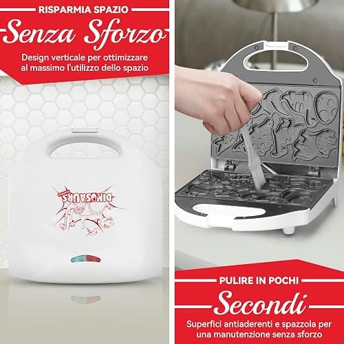 SugarWhisk Mini Piastra Waffle, Piastra Per Waffle, Mini Waffle Maker Con 8 Motivi Di Dinosauri, Amato Dai Bambini, Bianco thumbnail 6