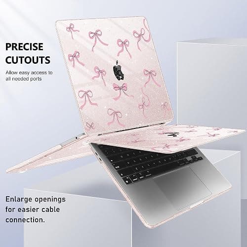 May Chen Case for MacBook Pro 13 inch M2 2023,2022,2021,2020 A2338 M1 A2251 A2289, Plastic Hard Shell Case for MacBook Pro 13" with Touch Bar Fits Touch ID, Sakura Pink Glitter Bow thumbnail 6