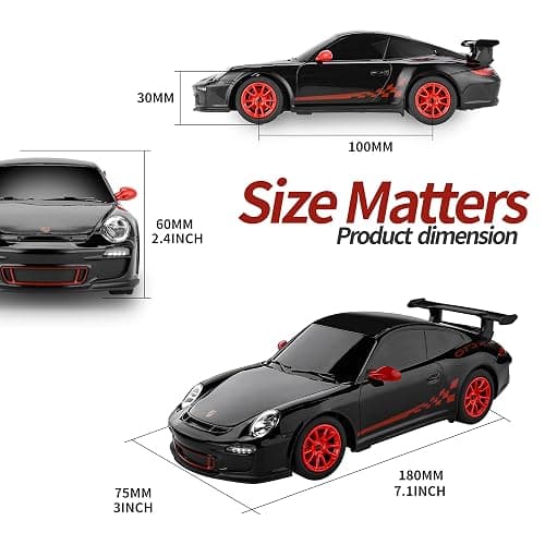 BEZGAR Porsche Remote Control Car - Officially Licensed Porsche 911 GT3 RS Toy Car 1:24 Porsche RC Car Model Vehicle Gift for Boys,Girls,Teens and Adults (39900 Black) thumbnail 3