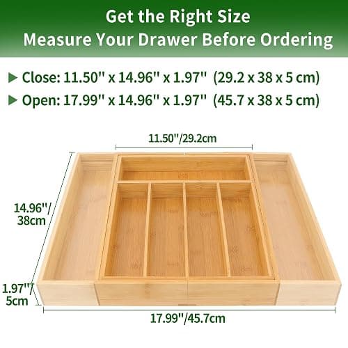 VaeFae Bamboo Drawer Organizer, Expandable Silverware Drawer Organizer, Cutlery Tray with Dividers for Kitchen Utensils, Medium thumbnail 3