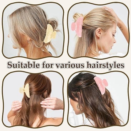 Vovii 4Pcs Acrylic Claw Clips for Women Hair Accessories, Medium Sized Cute Trendy Claw Clips for Thick Thin Hair (Yellow, Pink) thumbnail 5