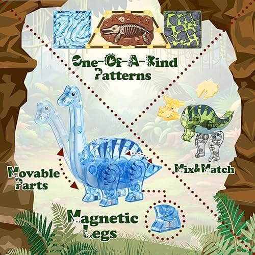 Magnetic Tiles Dinosaur Toys for Kids 3-5 5-7 Magnet Building Blocks Toddler Toy Dinosaurs - 3 Year Old Boy Gift STEM Learning Resources for Kids Ages 3 4 5 6 7 8 Gifts for 4 Year Old Boys thumbnail 4