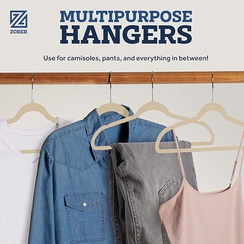 Zober Velvet Hangers 50 Pack - Ivory for Coats, Pants & Dress Clothes - Non Slip w/ 360 Degree Swivel, Holds up to 10 lbs - Strong Felt Hangers for Clothing thumbnail 5