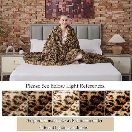 760GSM Faux Rabbit Faux Fur Throw Blanket,Super Thick Warm Bubble Blanket Throw,Fuzzy Luxury Plush Decorative Blanket for Couch Bed Sofa(Leopard Brown,50''x 60'') thumbnail 7