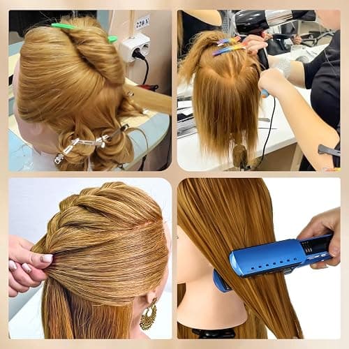 Mannequin Head with 100% Human Hair, MYSWEETY Doll Head for Hair Styling, Manikin Head Cosmetology Makeup Hairdressing Training Head with Clamp Holder and Tools(18" Brown, Makeup) thumbnail 7