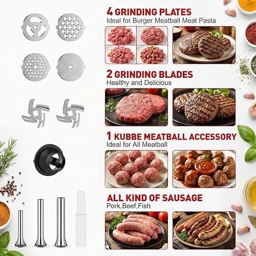 COFUN Stainless Steel Meat Grinder for KitchenAid Mixer | Meat Grinder with Meatball Maker, Sausage Stuffer, Dishwasher Safe, Compatible with All KitchenAid Stand Mixers thumbnail 3