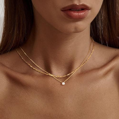 Tewiky Dainty 14k Gold Plated/Silver Cubic Zirconia Necklaces for Women, Simple CZ Jewelry Necklaces Trendy Gifts thumbnail 2