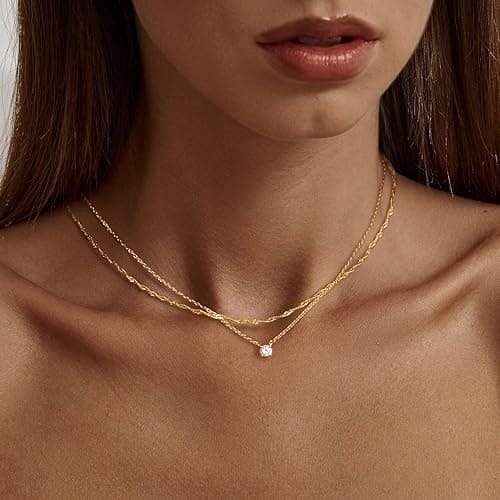 Tewiky Diamond Necklaces for Women, Dainty 14k Gold/Sterling Silver Choker Necklace Simple Gold Plated CZ Jewelry Necklaces for Women Trendy Gifts thumbnail 3