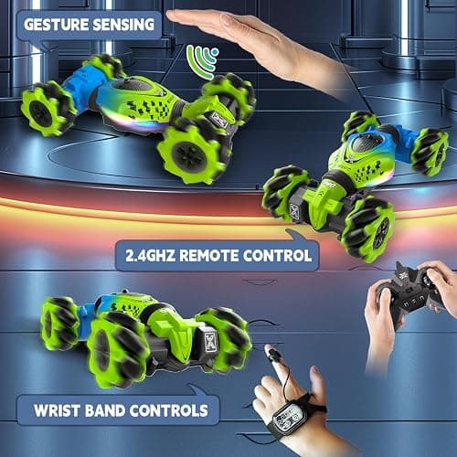 UDKIC Remote Control Car - RC Drift Car Toys for Boys 4-7 8-12, 4WD Gesture Sensing RC Stunt Cars for Kids 6 7 8 9 10 Year Old Boy Birthday Gift (Green) - Green thumbnail 3