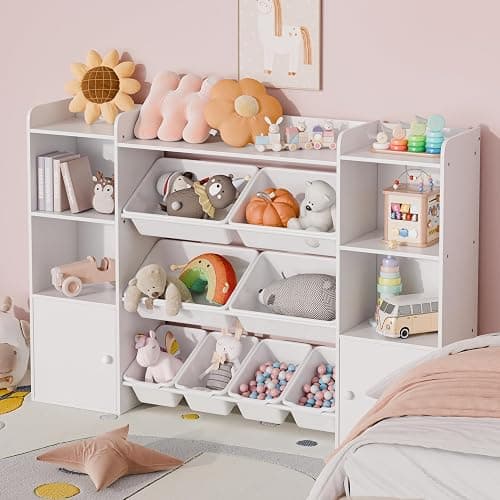 Xilingol Kids Toy Storage Organizer W/8 Removable Toy Bins, 4-Tier Toy Organizers W/6 Storage Cubbies, Kid Bookshelf and Toy Storage for Playroom, Bedroom, Kids Room, Classroom thumbnail 3