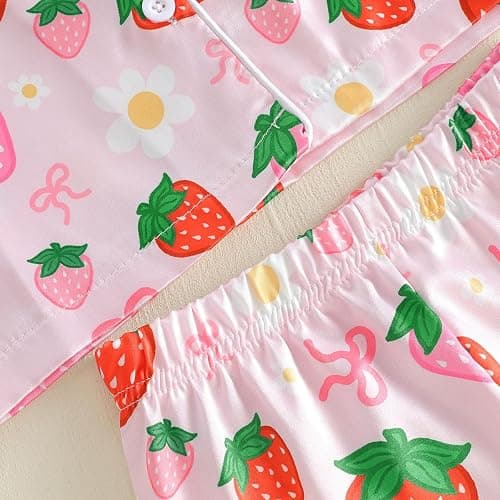 Kavousa Toddler Baby Girls Birthday Pajamas Donut Cake Bow Print Ruffle Shirt Shorts Little Girls Summer Sleepwear Outfits thumbnail 6