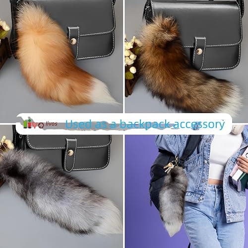 Iivos Fluffy Therian Raccoon Tail Keychain - Soft Raccoon Fur, Durable, Perfect for Cosplay, Renaissance Fairs thumbnail 3