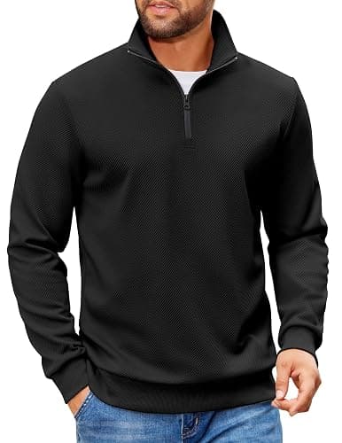 COOFANDY Mens Quarter Zip Pullover Sweatshirts Lightweight Long Sleeve Mock Neck Sweater Polo - Image 1