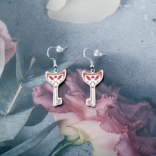 LQRI Anime Character Gifts Demon Cartoon Characters Inspired Heart-Shaped Wings Key Earrings Anime Series Merchandise thumbnail 5