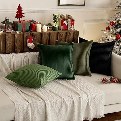 MIULEE Boho Farmhouse Throw Pillow Covers 18x18 Inch Set of 4 Mordern Neutral Green Cushion Covers Soft Corduroy Nordic Home Decor for Spring Couch Bed Sofa Living Room Green-Black thumbnail 8