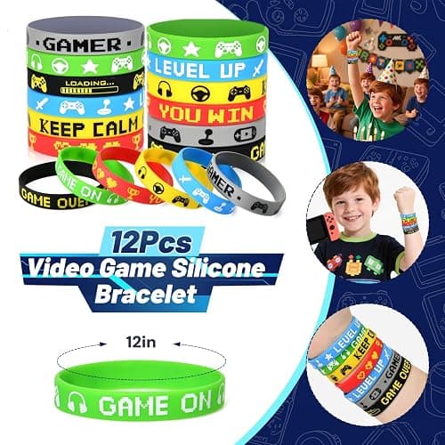 naygnahz Video Game Party Favors Kids Gamer Birthday Party Supplies Drawstring Bag Silicone Bracelet Glow in Dark Tattoo Sticker Keychain Gamer Party Favors Gaming Birthday Goodie Bag Stuffers thumbnail 5