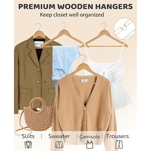 Edergoo Wooden Hangers 30 Pack, Smooth Wood Hangers with 360 Swivel Hook & Notches, Natural Solid Coat Hangers Wooden for Closet thumbnail 9