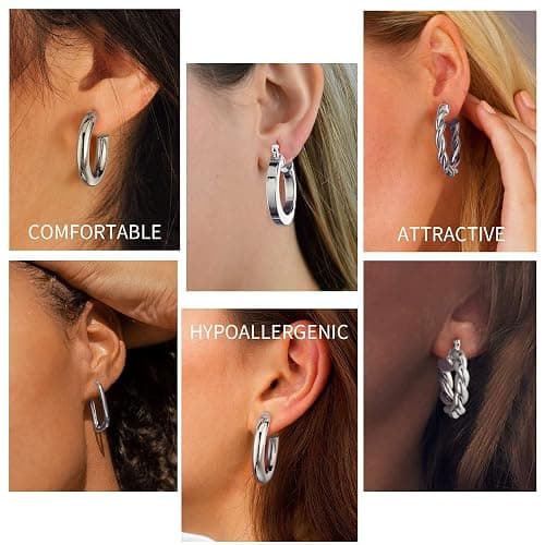 Yesteel 9 Pairs Gold Hoop Earrings for Women, 925 Sterling Silver Post 14K Real Gold Plated Chunky Hoop Earrings Set for Women Hypoallergenic Thick Lightweight Earring for Womens Jewelry Gifts thumbnail 3