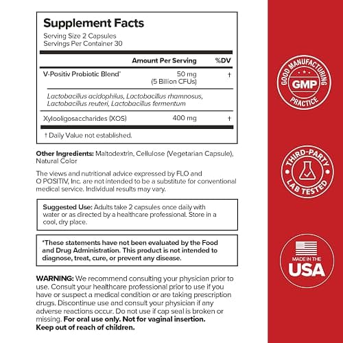 O Positiv URO Vaginal Probiotics for Women pH Balance with Prebiotics & Lactobacillus – Vaginal Health Supplement – Promote Healthy Vaginal Odor & Flora, 60 Count (Pack of 1), 1 Month Supply thumbnail 6