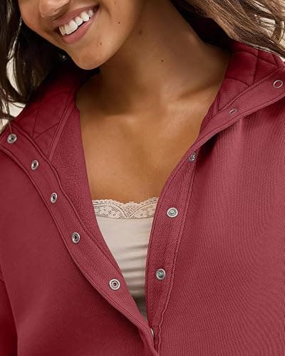 Gacaky Womens Oversized Sweatshirts Casual Button Henley Neck Long Sleeve Pullover Fleece Loose Fit Fall Tops Fashion Outfits thumbnail 3