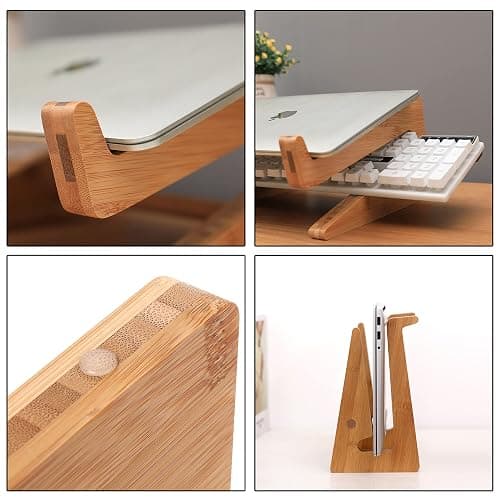 Nuvograin Laptop Stand, Wooden Vertical Laptop Stand for Desk, Bamboo Laptop Stand Compatible with MacBook Air Pro/Dell XPS/Surface pro/HP/Pixelbook/Lenovo, More Laptops 13-17.7inch thumbnail 3