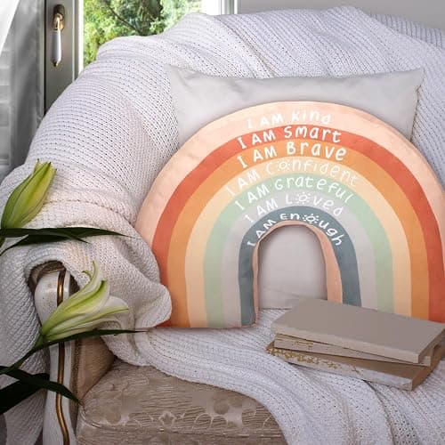Menkxi Rainbow Throw Pillow Boho Classroom Reading Corner Throw Pillow for Girls Kids Book Center Daily Affirmations Cushion Arch Shaped Motivational Home Bedroom Playroom Decor(Classic) - Classic thumbnail 6