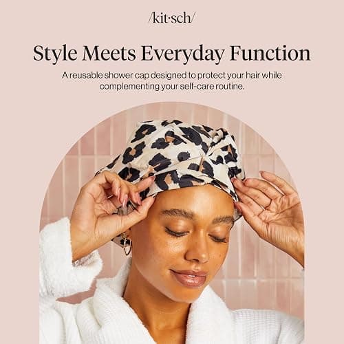Kitsch Luxury Shower Caps for Women Reusable Waterproof - Large Shower Cap for Women, Non-slip, Quick-dry Hair Cap for Long and Short Hair, Comfortable and Stylish Design - Leopard thumbnail 8
