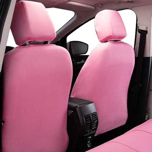 Flying Banner car seat Covers Protects Water Proof Faux Leather Carbon Fiber Fronts Rear Bench Covers (Pink Pink, Full Set - 8PCS) thumbnail 4
