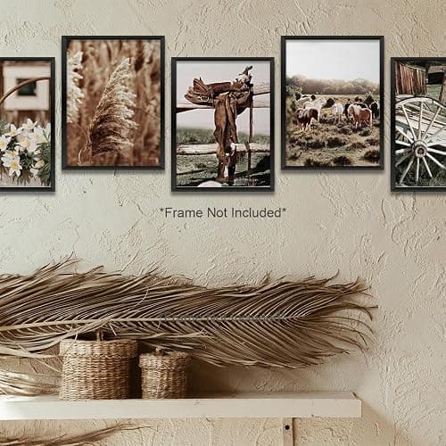 Vintage Farmhouse Cow Prints - 6PCS Wall Art Set (8x10 inch, Unframed) for Home, Bedroom, Kitchen, Bathroom, Rustic Western Country Decor - 6P Boho Neutral Cow Prints thumbnail 4