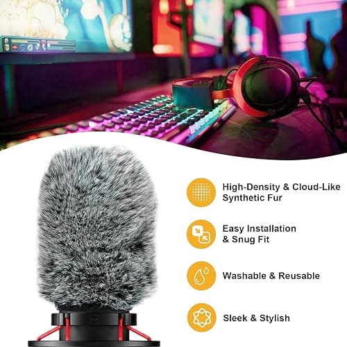 Windscreen/Pop Filter for HyperX QuadCast (S) Microphones - Furry Mic Cover for Wind & Ambient Noise Reduction with Top Hole Access for Mute Button (Furry-Gray) thumbnail 2