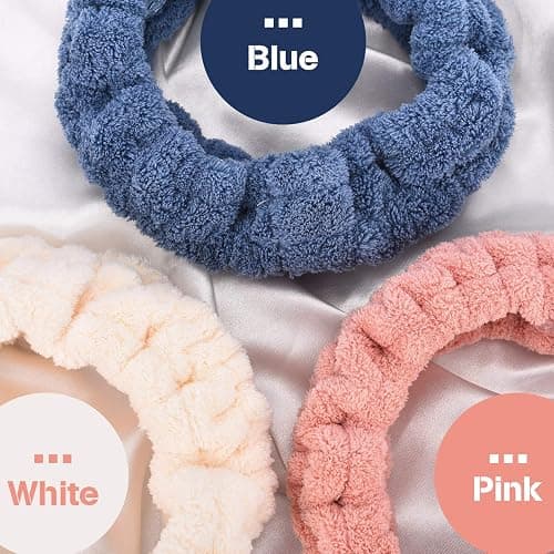 Chuangdi 3 Pieces Spa Headband for Women Facial Makeup Headband Soft Terry Cloth Hairband for Washing Face Mask Spa Shower Gifts(Dark Pink, Dark Blue, Milky-White) thumbnail 2
