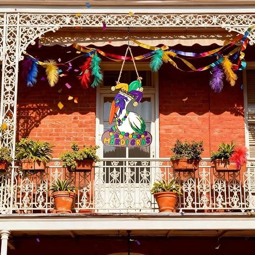 Mardi Gras Decorations, Wooden Pelican Sign for Mardi Gras Front Door Hanger, New Orleans Carnival Signs Decor Wreath Mantel Home Wall Porch for Holiday Hanging Decorations Outdoor Indoor thumbnail 5