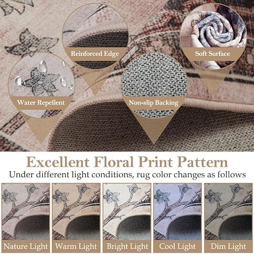 CAPALOCA Machine Washable Rugs Nursery Rug 5x7 Cute Girl Non Slip Low Pile Water Repellent Soft Print Pattern for Bedroom Indoor Decor Kids Playroom Coffeebeige thumbnail 4