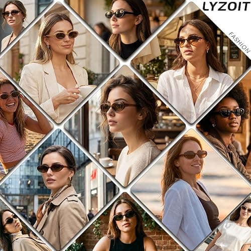 LYZOIT Retro Oval Sunglasses Womens Vintage 90s Chic Small Fashion Round Sun Glasses thumbnail 6