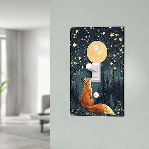 Night Sky Fox Light Switch Cover Plates/Outlet Covers, Fairytale Jungle With Stars And Moon, Thermoplastic Mystical Nature Landscape Wall Plates, Standard Size Faceplate Single Toggle thumbnail 2