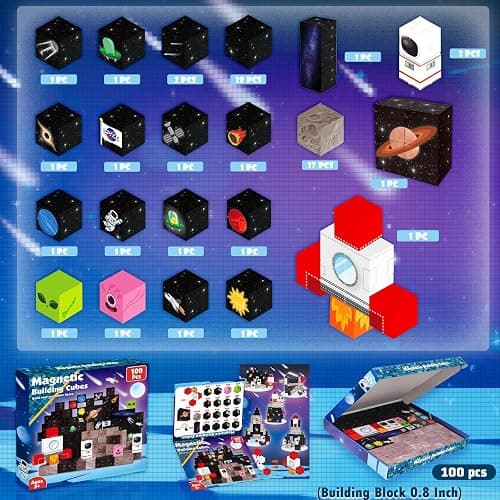 Goody King 100PCS Space Rocket Magnetic Building Blocks |Space Adventure Magnetic Tile Set, STEM Montessori Stacking Toy, Building Playsets for Boys and Girls Ages 3-10,Sensory Tile Christmas thumbnail 2