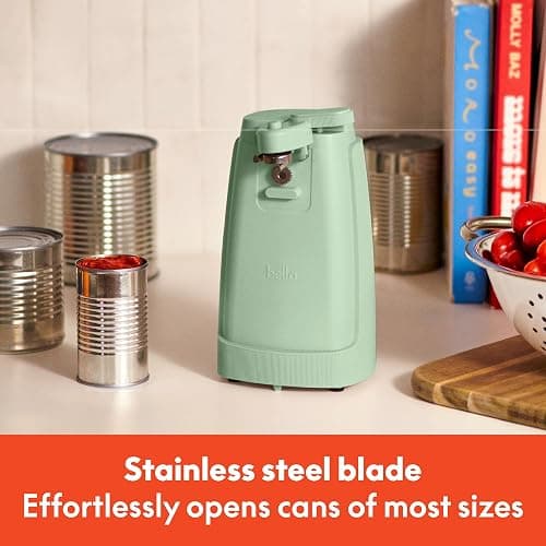 bella Electric Can Opener and Knife Sharpener, Removable Cutting Lever, Cord Storage, Stainless Steel Blade, Seaglass thumbnail 6