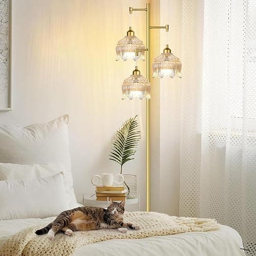 WLQCWL Vintage Floor Lamps for Living Room Bedroom-3 Light Gold Floor Lamp with Glass Lampshape, Flower Tall Lamp Glass Mid Century Standing Lamp Tree Floor Lamp for Living Room Corner thumbnail 6