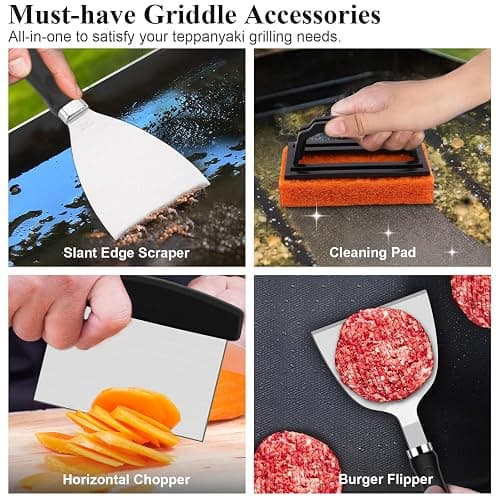 Grilliance 27pcs Griddle Accessories Kit for Blackstone, Professional Hibachi Flat Top Grill Tools, Enlarged Spatula Gift Set with Basting Cover，Burger Press Patty Maker for Outdoor BBQ Teppanyaki thumbnail 6